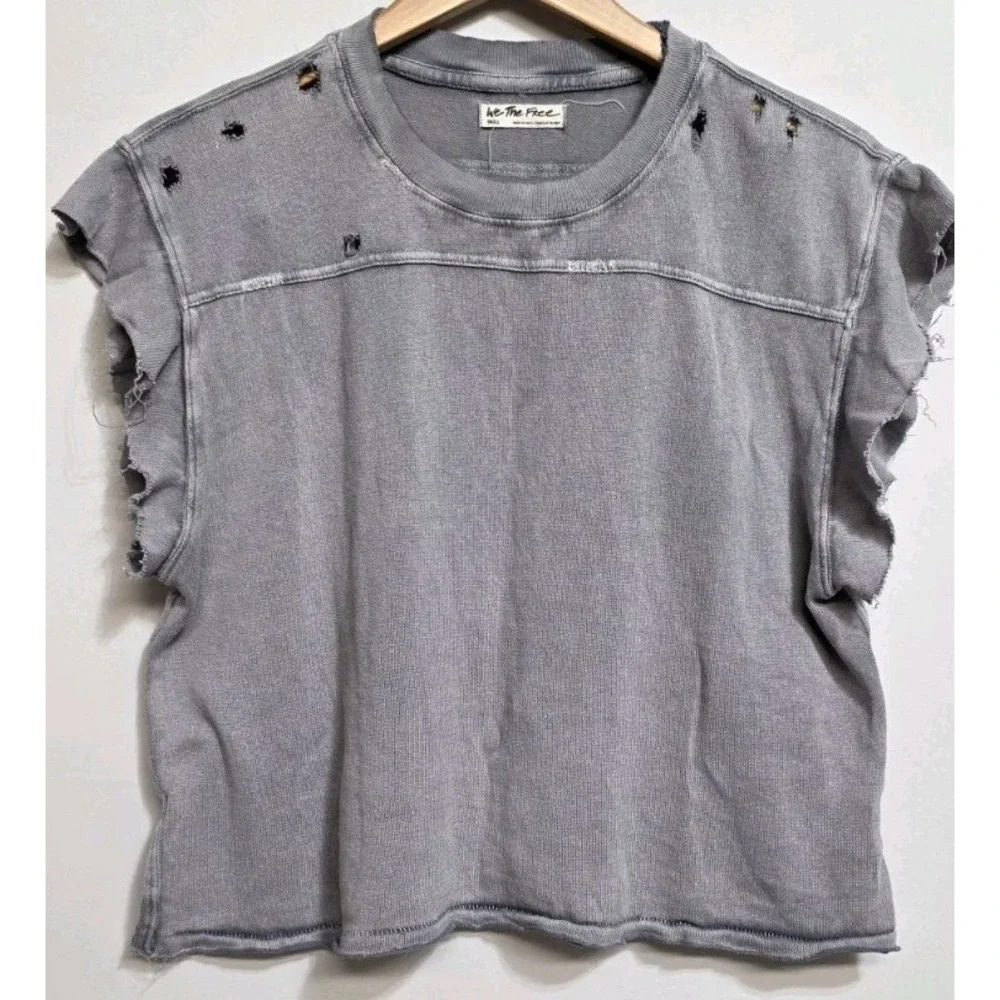 Free People We the‎ Free Purple Gray Burnout Warrior Short Sleeve Ruffles Top S